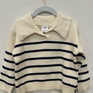 Zara Cream and Black Striped Knit Top